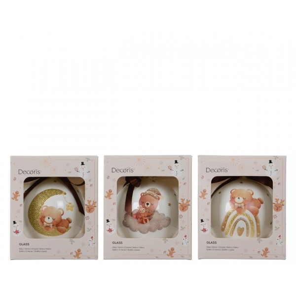 Baubles glass with bear decal and star 3ass