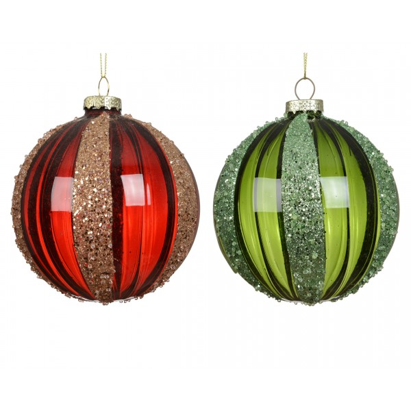 Baubles glass transparent with glitter stripes 
