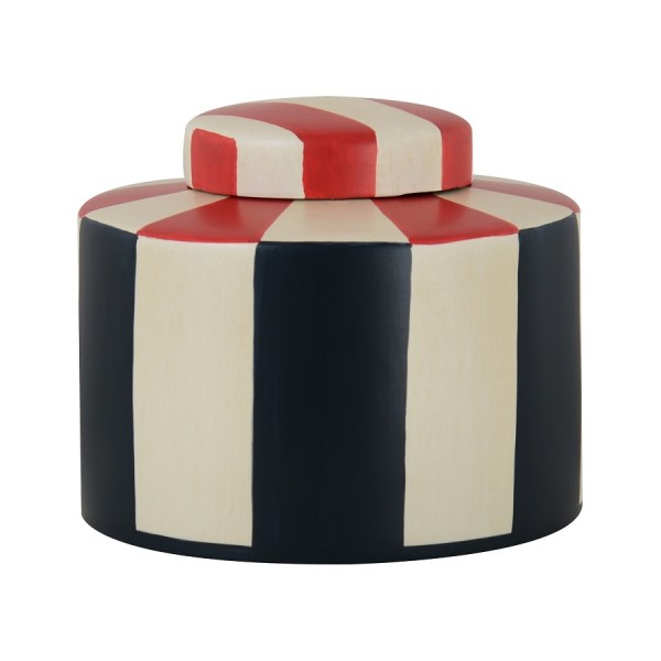WHITE/BLUE/RED CERAMIC LIDDED JAR 