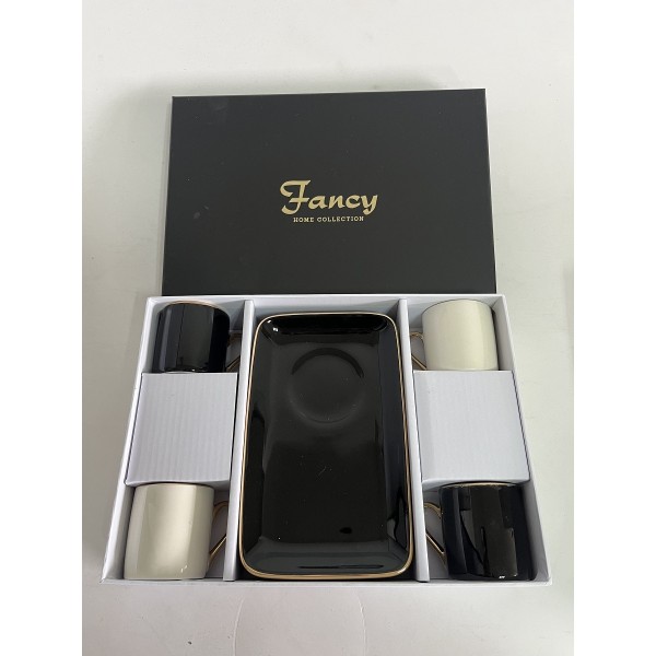 4 EXPRESSO CUP+TRAY BLACK/WHITE