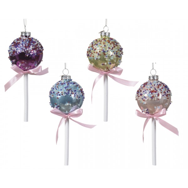 Lolly glass shiny - enamel w sprinkles, beads, bow