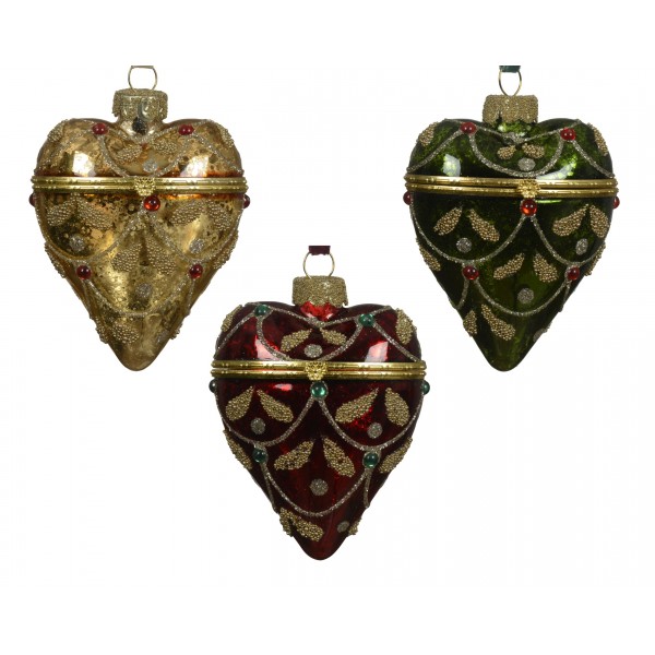 HEART GLASS SILVER DIAMOND BEADS 3 COL