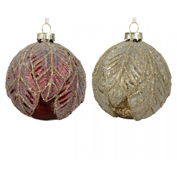 Baubles glass antique finish with leaf, frost 2col ass