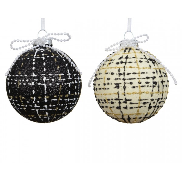 Baubles glass with white lines, pearl bow 