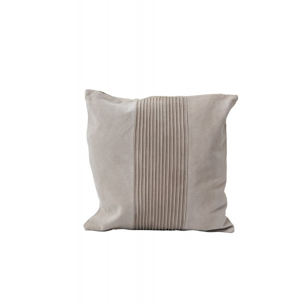 SUEDE LEATHER CUSHION WITH PINTUCKS AND COTTON