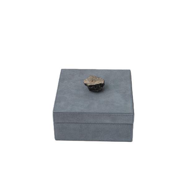 NU BUCK LEATHER BOX WITH SEMI PRECIOUS STONE ORNAMENT 18X18X8