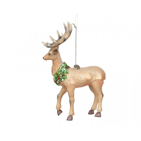 Deer glass with holly wreath