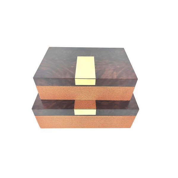 S/2.RECT.BOX IMIT BURL+ORANGE FAB.