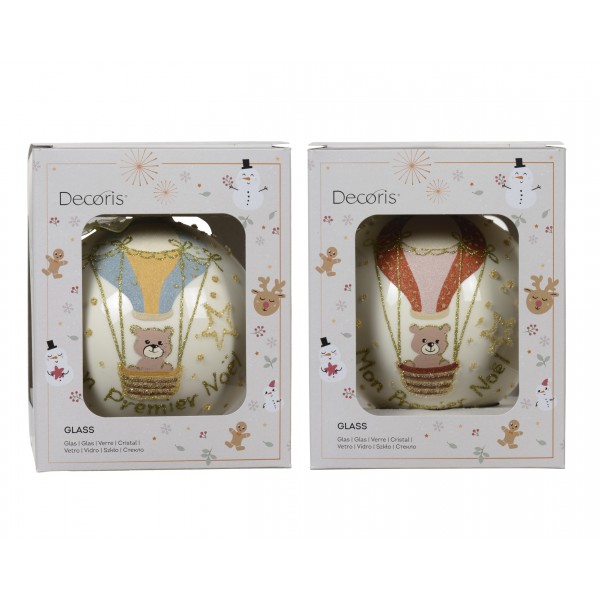 Bauble glass enamel bear in air balloon fr 
