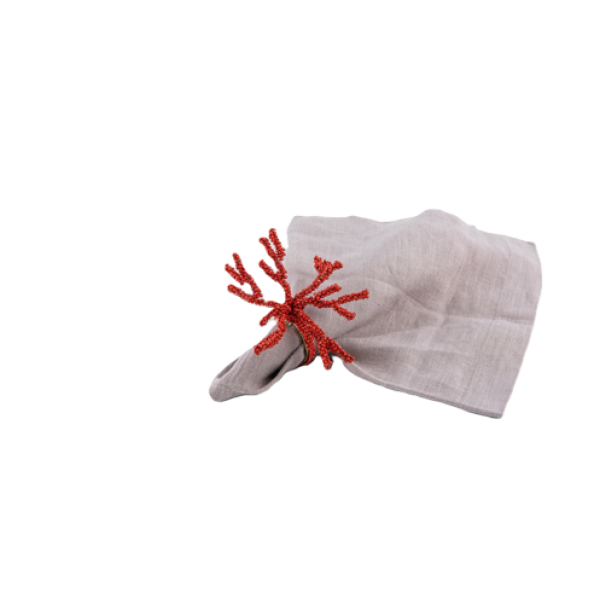 Glass beaded coral napkin ring RED
