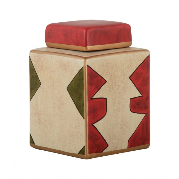 BLUE/RED/BROWN/KAKI CERAMIC LIDDED JAR