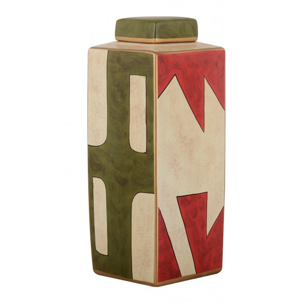 BLUE/RED/BROWN/KAKI CERAMIC LIDDED JAR 