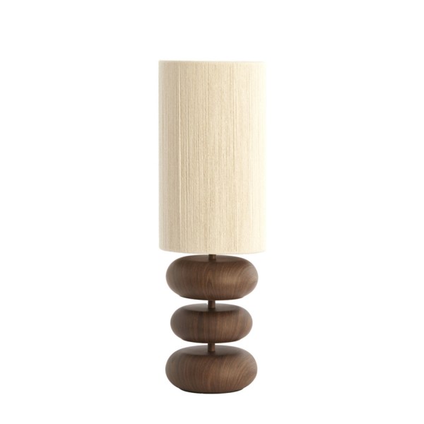 Table lamp wood print d brown+rope cream