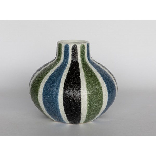 CERAMIC VASE BLACK GREEN WHITE BLUE 26.5X23