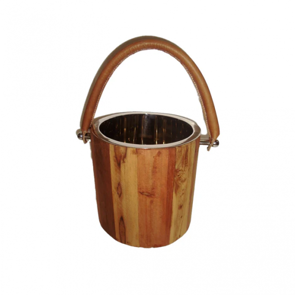 WOODEN ICE COOLER+LEATHER HANDLE 