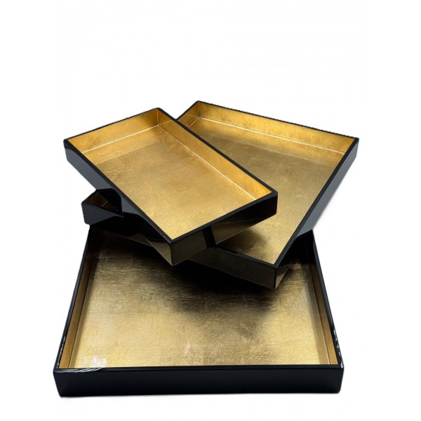 Set of 3 rectangualr tray in Black / Gold
