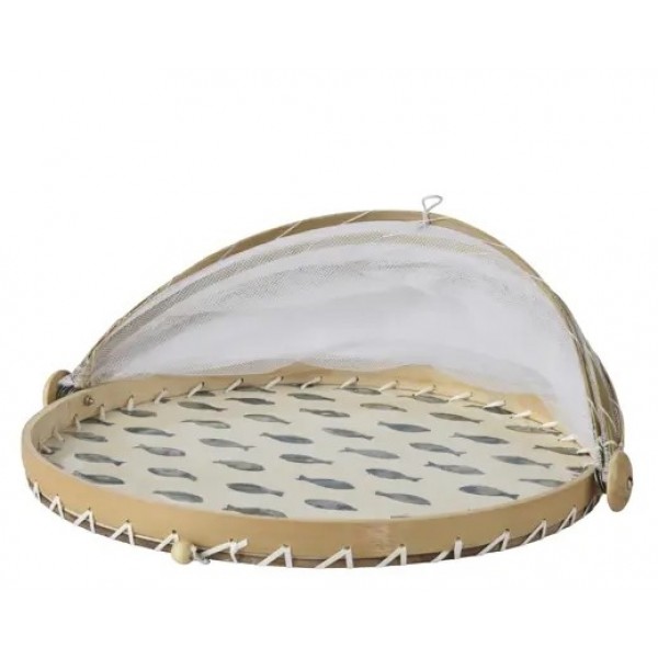 FOODCOVER BAMBOO ROUND LAQUER FISH PATTERN WITH NET COVER