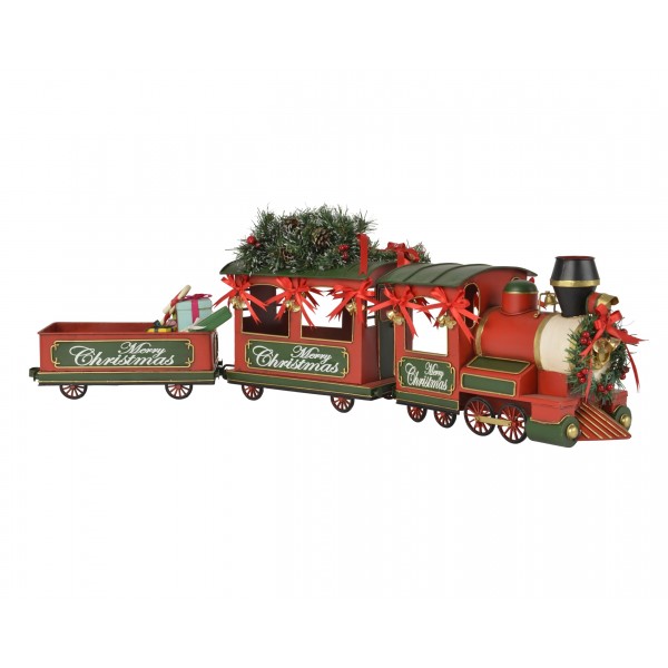 Train iron tree gifts, berries, pinecones, bells