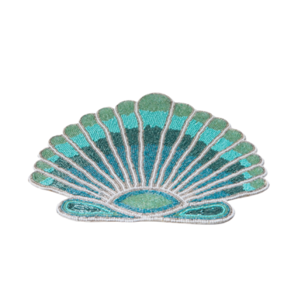 EMBROIDERED BEADED PLACEMENT AQUA WHITE