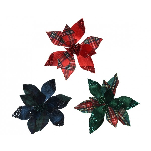 Poinsettia polyester velvet on clip 3col ass