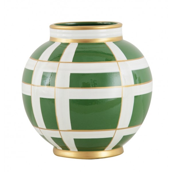 VASE 'MONDRIAN' GREEN/WHITE CERAMIC D26x26h