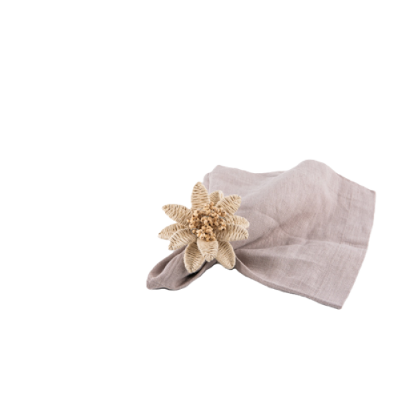 Jute & wood beads napkin ring WHITE