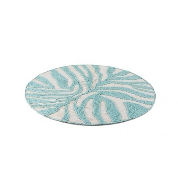 Embroidered Beads & Rafia Placemat TURQUISE WHITE