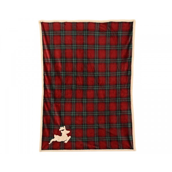 Throw polyester flannel check print reindeer patchwork 