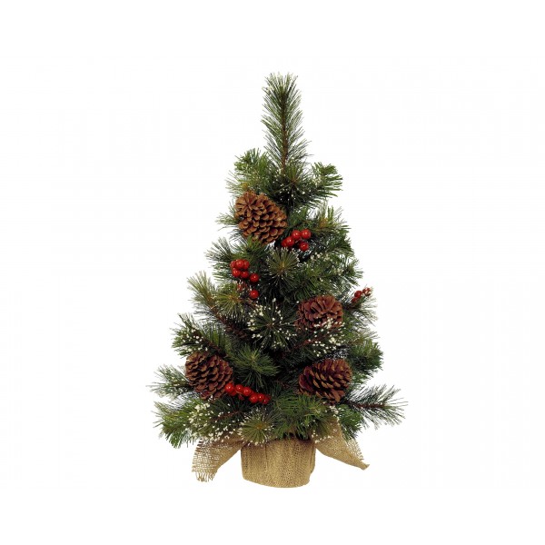 Ipswich mini tree frosted berries, pinecones indoor
