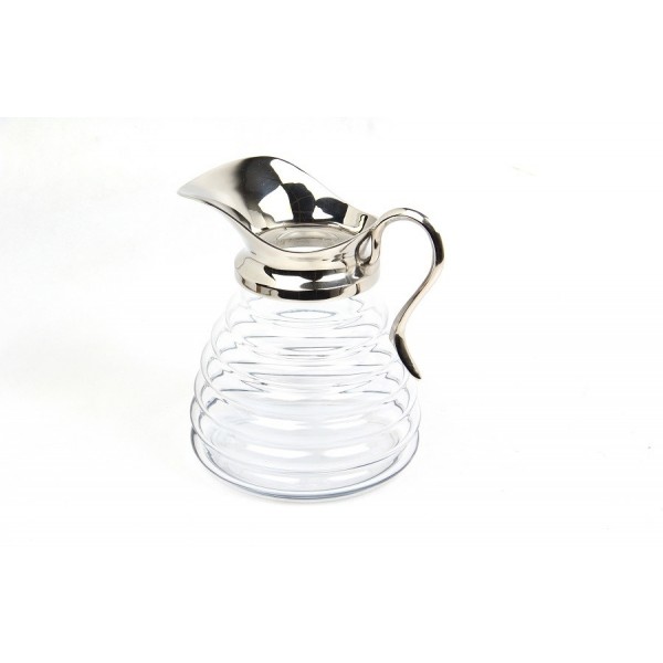 WATER JUG IN GLASS WITH NICKEL HANDLE 