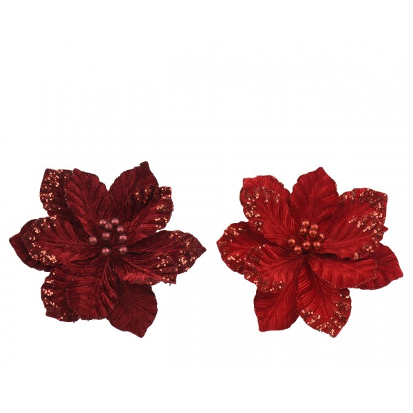 Flower on clip poinsettia polyester velvet