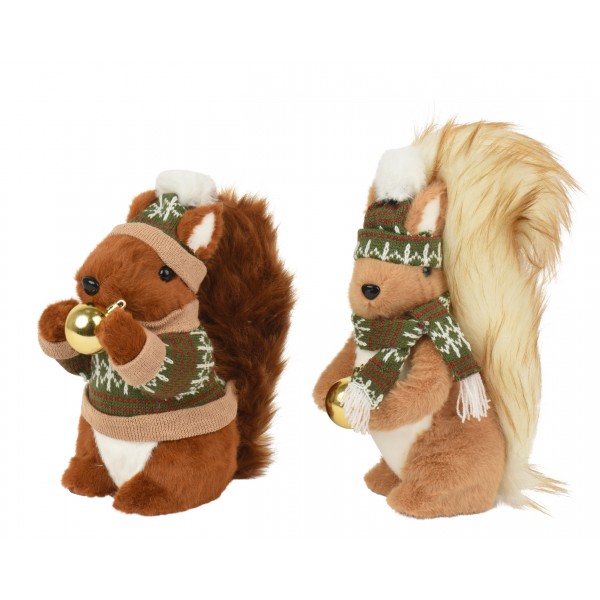 Squirrel artificial fur polyester hat and scarf, gold bauble 