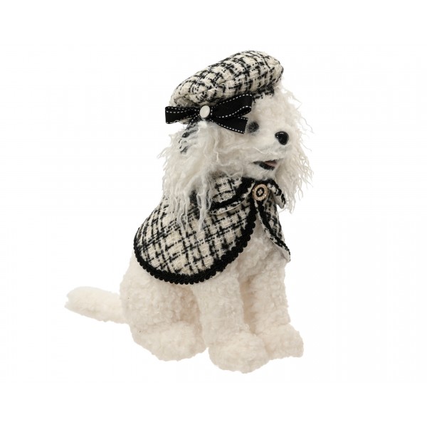 Dog artificial fur polyester black/white hat and cloth