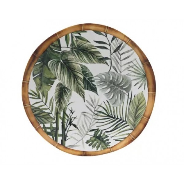BREAKFAST PLATE MELAMINE LEAF PATTERN BAMBOO RIM