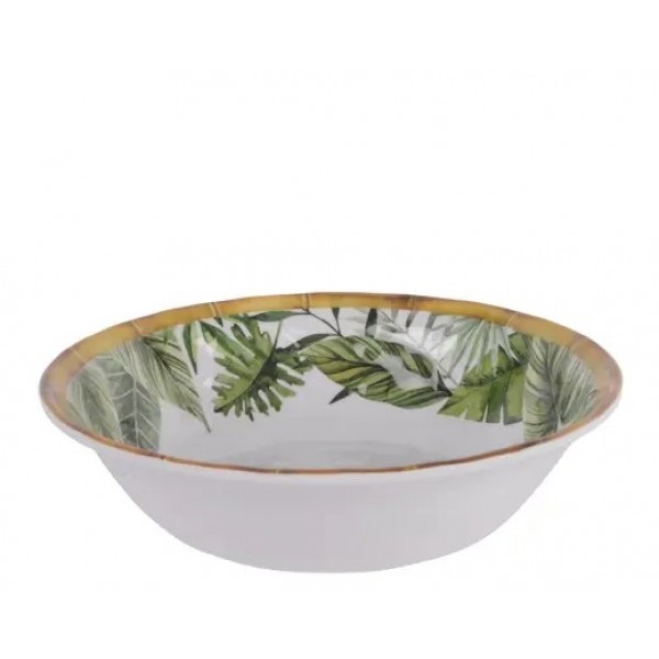BOWL MELAMINE LEAF PATTERN BAMBOO RIM