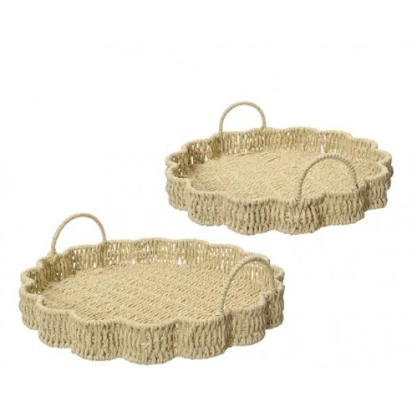 Tray paperrope flower set of 2