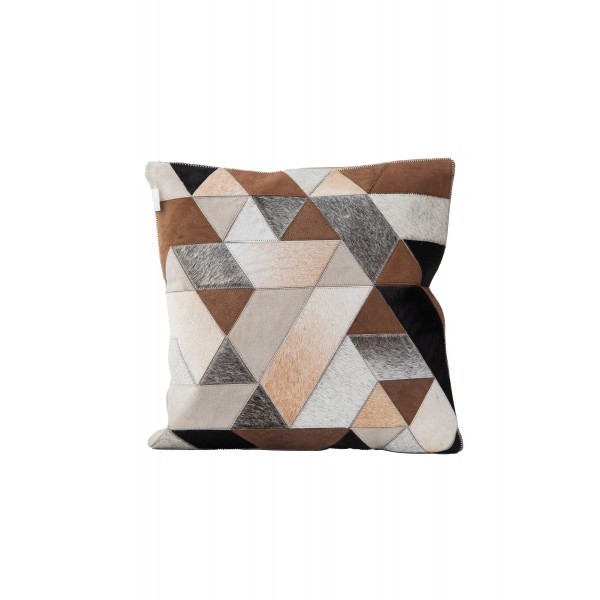 BULL HAIRON AND NU BACK LEATHER PATCH WORK CUSHION COVER WITH COTTON