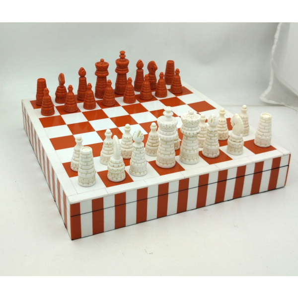 ORANGE/CREAM RESIN CHESS WITH PCS 