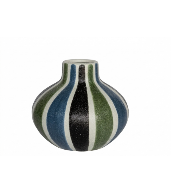 CERAMIC VASE BLACK GREEN WHITE BLUE