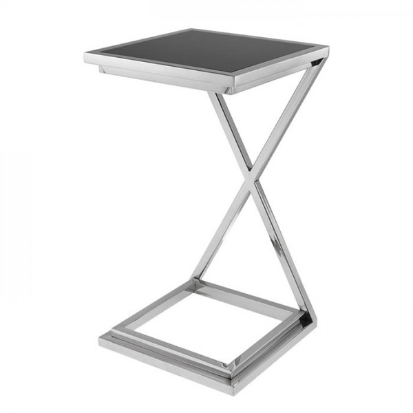 Side Table Cross Nickel Black Glass