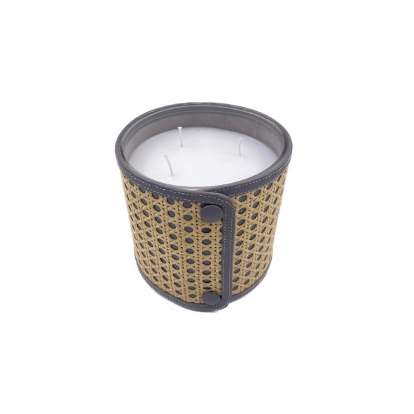Rattan Grey Candle Large