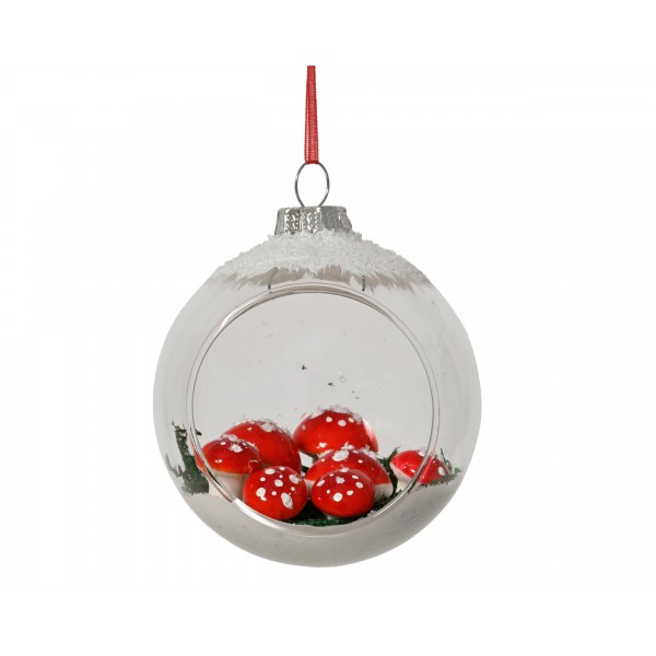 Baubles glass with mushroom, snow