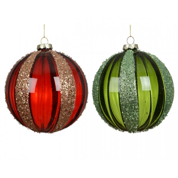 Baubles glass transparent with glitter stripes 