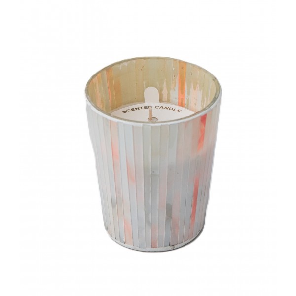 WAX FILLED MOSAIC GLASS VOTIVE MEDIUM 4 ASST. COLOR WHITE