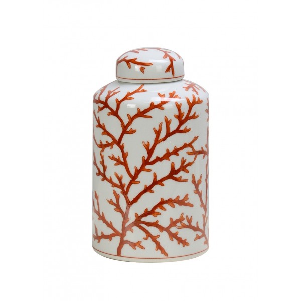 CANNISTER 'CORAL' WHITE/ORANGE CERAMIC