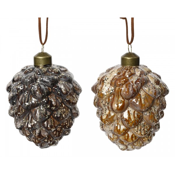 Pinecone glass silver inside shiny color w gold glitter all over 