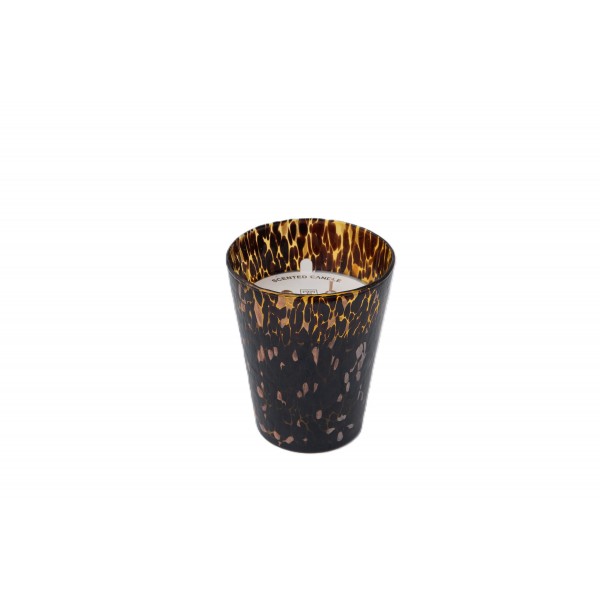 WAX FILLED GLASS VOTIVE EXTRA LARGE WITH CHEENA FINISH 2 ASST COLOR BLACK GOLD/AMBER CLEAR