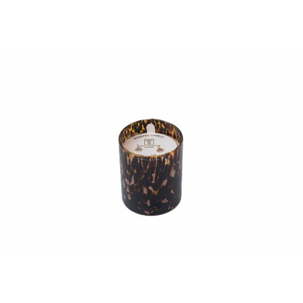WAX FILLED GLASS VOTIVE EXTRA LARGE WITH CHEENA FINISH 2 ASST COLOR BLACK GOLD / AMBER CLEAR