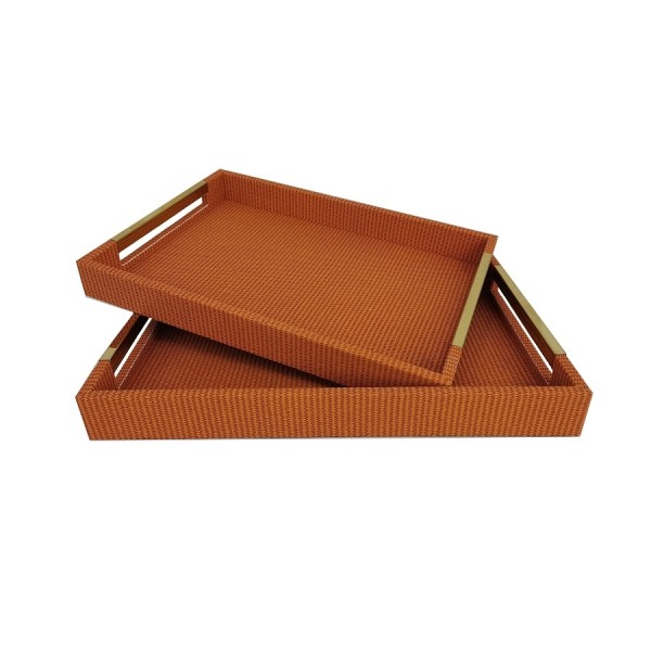 S/2.RECT.TRAYS ORANGE FABRIC
