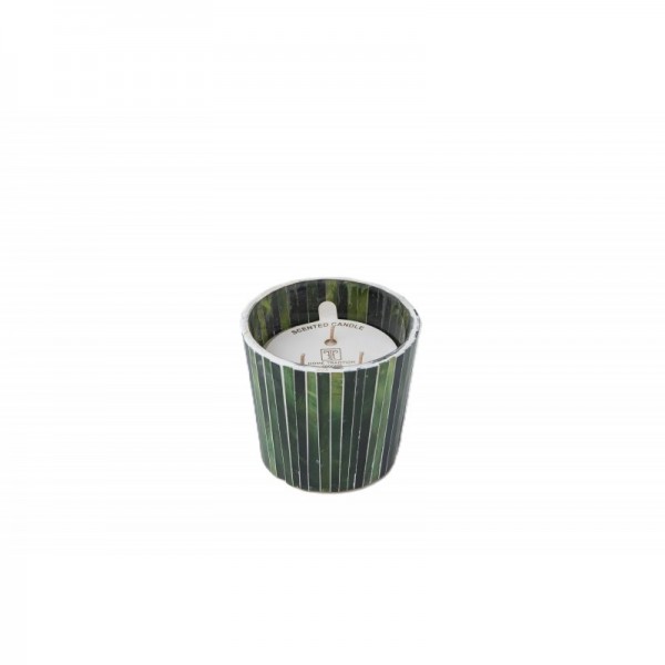 WAX FILLED MOSAIC GLASS VOTIVE SMALL COLOR: 4 ASST. COLOR GREEN 
